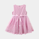 Summer Teenager Floral White Sleeveless Lace Mesh Ball Gown Dress With Bag For Kids Baby Girl