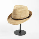 Casual Crochet Braid Trim Roll-Up Brim Sun Hat Short Brim Straw Jazz Fedoras