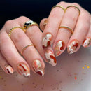 24Pcs Short Almond False Nails Press on Colourful Halo dyeing Wearable Blue Starry Sky French Fake Nails Set Manicure Nail Art