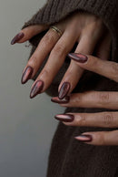 Handmade Almond Nails with Deep Burgundy Cat-Eye Effect Subtle Metallic Sheen Reusable for Daily Wear & Gift