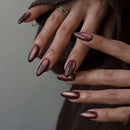 Handmade Almond Nails with Deep Burgundy Cat-Eye Effect Subtle Metallic Sheen Reusable for Daily Wear & Gift