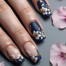 Nails with floral design on a gray background with flowers, Obroi