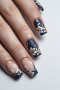Nails with floral design on a gray background with flowers, Obroi