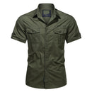 Summer New Men Military Tactical Short-sleeved Shirt Cotton Casual Loose Top Men Lapel Solid Single-breasted Shirt