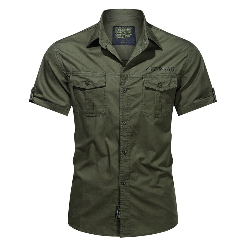 Summer New Men Military Tactical Short-sleeved Shirt Cotton Casual Loose Top Men Lapel Solid Single-breasted Shirt