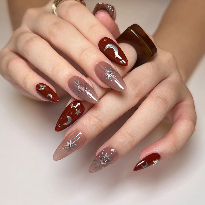 24pcs Baroque Star Moon False Nails European Spice Girls Press on Nails