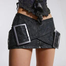 Spring Casual Retro Style Sashes Leather Skirts Women's Slim Fit A-line Mini Skirt