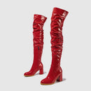 Women High Heel Boots Designer Shoes Microfiber Leather Long Booties Over-the-Knee