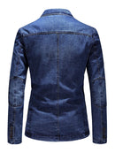 Men's Denim Suit Casual Single Breasted Coat Classic Jean Blazers Jacket