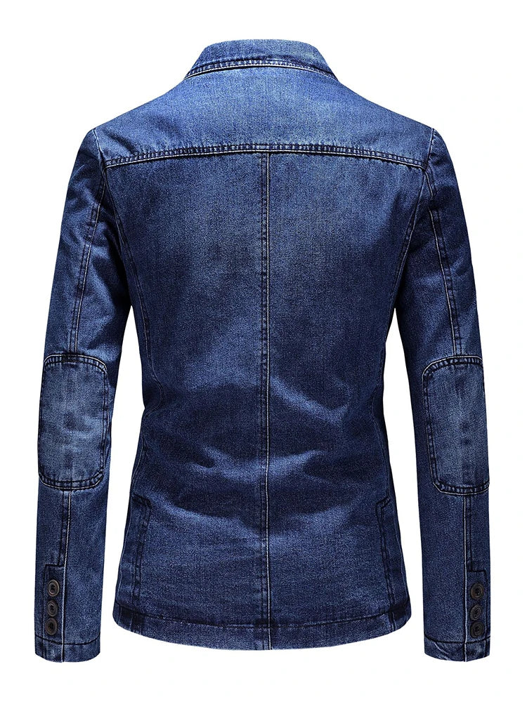 Men's Denim Suit Casual Single Breasted Coat Classic Jean Blazers Jacket