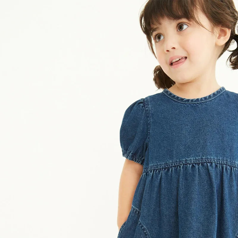 Girls Denim Dress Children Casual Dresses Solid Dress Kids Clothes