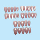 24pcs Pink Almond Press on Nails Simple False Nails Wearable Stick-on Nail Fake Nails