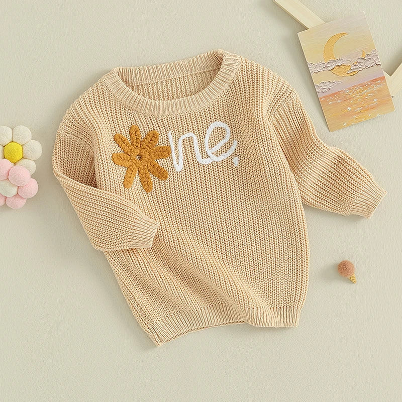 Baby Girl Sweater Autumn Winter Clothes Flower Long Sleeve Round Neck Knitwear Pullover