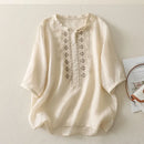 Beige blouse with embroidery on a light background, Obroi