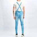 Men Simple Slim Jumpsuits Jeans Motorcycle Male Casual Stretch Biker Strap Denim Pants