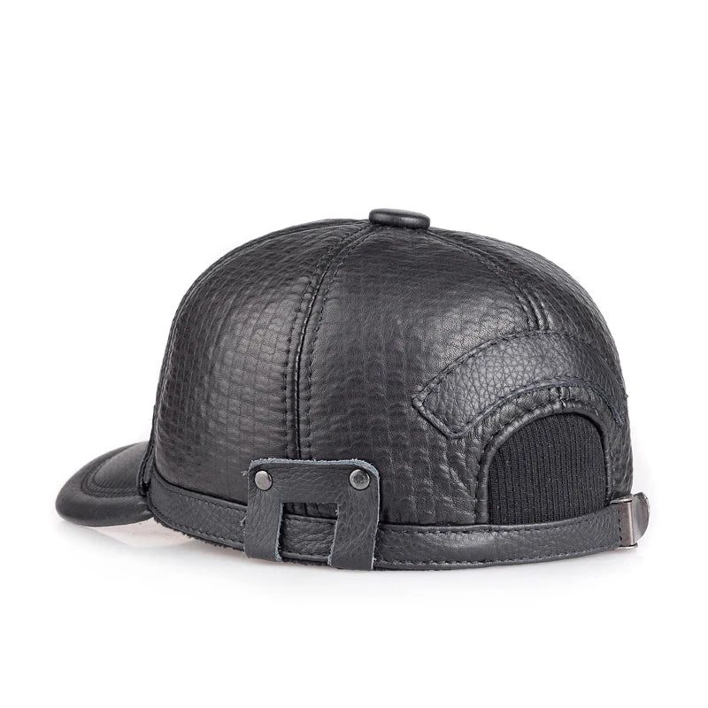 Men Leather Hat Winter Male Casual Embossing Adjustable Baseball Cap