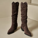 Women Knee High Boots High Heel Suede Pointed Toe Long Boots Winter Woman Dress Western Shoes