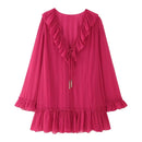 Women Wrinkled Effect Mini Dress Ruffle Casual Holiday Summer Dresses Female