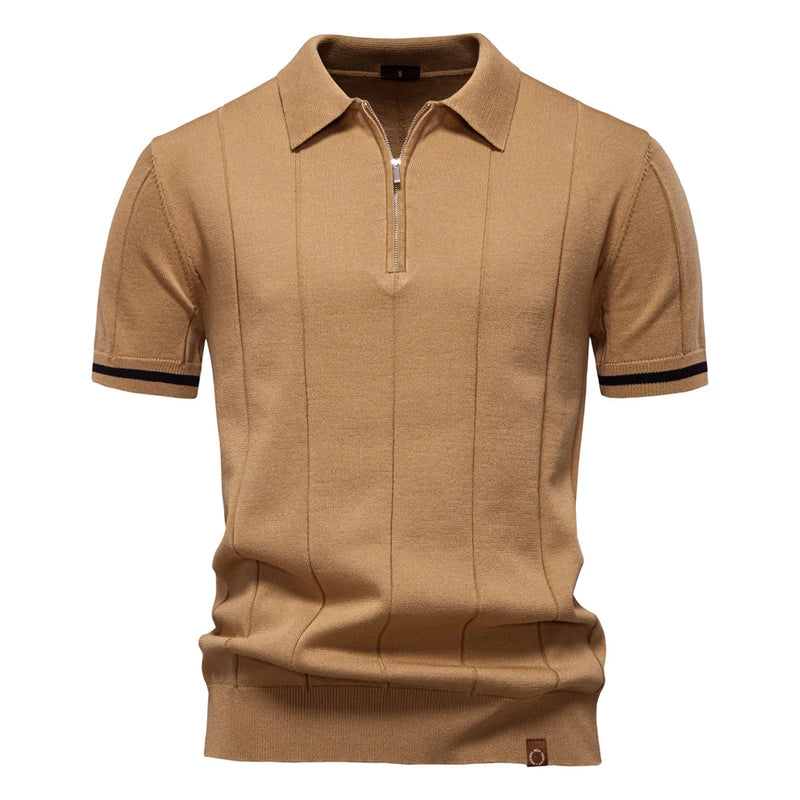 Summer Men's Knit Polo Shirt - Breathable & Stretch Turn-Down Collar Social Events