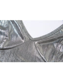 Summer Vintage Women's Halter Neck Silver Crop Tops Sexy Cute Bandage Tank Top Vest Streetwear Camisole T-shirt