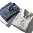 Linen Solid Color Linen Short-sleeved Shirt Men Summer Casual Thin Breathable General Shirt