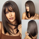Auburn Synthetic Hair Wig for White Women Long Layered Ginger Wigs with Bangs Natural