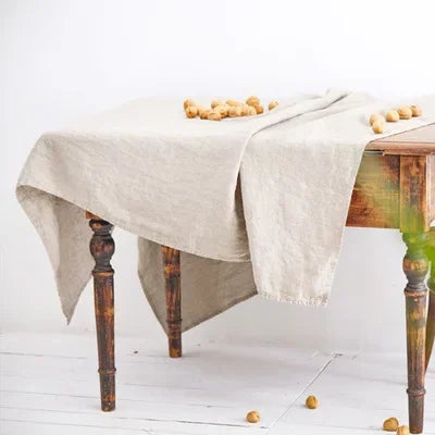 Stone washed Linen Solid Table Cove Natural Fabric Tablecloth for Kitchen Tabletop Decor
