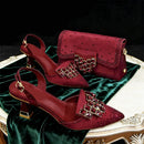 Rhinestone Pointed Toe High Heels - Elegant Women's Party & Wedding Shoe and Bag Set