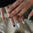 Handmade Art Press On Nails Medium Almond Pearls Pattern Nail