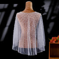 Pearl Beaded Tulle Bridal Cape Short Wedding Shawl Sheer Pink Bolero Cover Up For Wedding Dress