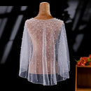 Pearl Beaded Tulle Bridal Cape Short Wedding Shawl Sheer Pink Bolero Cover Up For Wedding Dress
