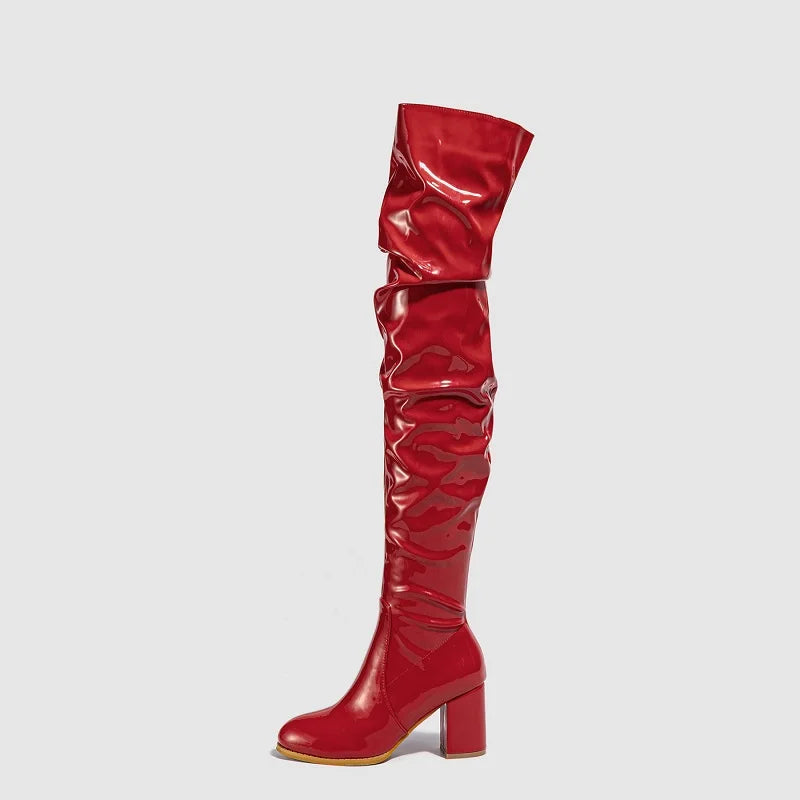 Women High Heel Boots Designer Shoes Microfiber Leather Long Booties Over-the-Knee