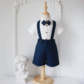 Toddler Boys Gentleman Outfit Set White Shirt Navy Suspender Shorts Baby Clothes
