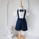 Toddler Boys Gentleman Outfit Set White Shirt Navy Suspender Shorts Baby Clothes