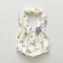 Summer Baby Girls Bodysuit One Piece Linen Baby Clothing Floral Ruffle Clothes With Headband