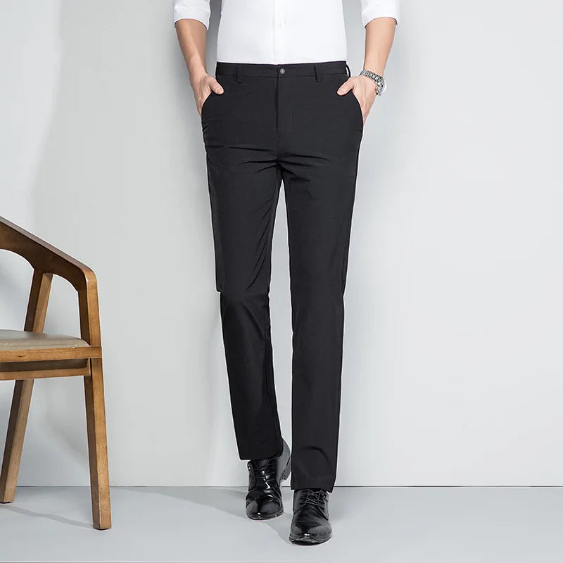 Men Elastic Slim Fit Trousers Wrinkle Free Streetwear Pants Spring and Summer