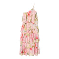 Summer Women Pink Floral One Single Shoulder Sling Dress Cascade Ruffles Hem Long Dresses Holiday