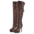 Women Over The Knee Boots Thin Lady Metal Chain Decoration Zipper Female Platform Boots