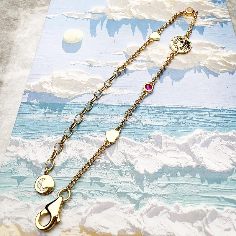 Plated Bracelet Sun Chain 925 Sterling Silver Jewelry Summer Gift For Women