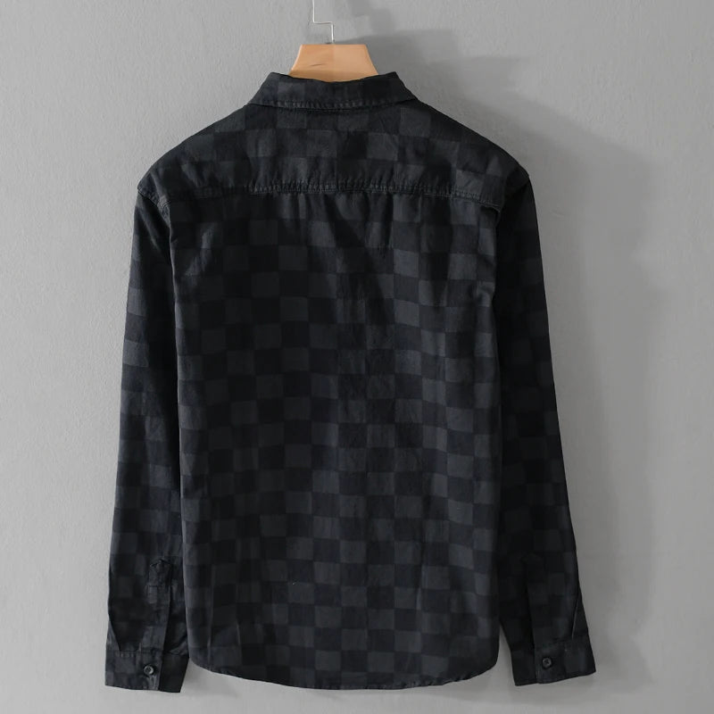 Plaid Thickness Casual Cotton Shirts For Men French Tops Clothes