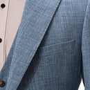 3 Pieces Light Blue Linen Suit for Men Formal Wedding Prom Set Slim Fit Jacket Best Man Tuxedo