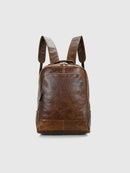 Brown leather backpack on a light gray background, Obroi