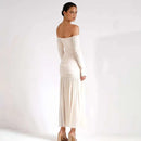 Summer Temperament One Shoulder Strapless Long Skirt Backless Pleated Slim Fit Dress for Women Women