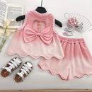 Girls Baby Summer Clothes Pink Denim 2pieces Sets Lace Tassel Tops Shirts shorts elegant Kids Children Princess Clothing