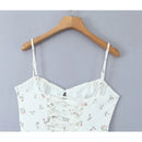 Summer Women French Style Cherry Sling Dress Sexy Hem Slit Female Cross Lacing Up Bandage Back Midi Robe Holiday