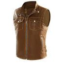 Winter Men Vest Fleece Warm Windbreaker Jackets Men Retro Leather Waistcoats