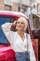 Blonde Bangs Wig Human Hair Fringe Bob Wig with Bangs Silky Straight Short Lace Frontal Wig