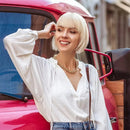 Blonde Bangs Wig Human Hair Fringe Bob Wig with Bangs Silky Straight Short Lace Frontal Wig