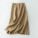 Women Elegant Cotton Skirts Autumn High Waist Casual Button A-line Midi Skirts