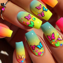Press on False Nails Butterfly Pattern Fake Nails Wearable Long Square Nail Art Nail